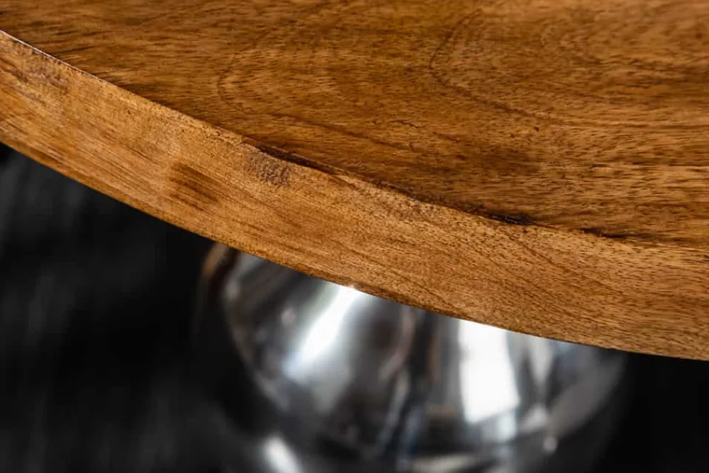 Riess-Ambiente Beistelltische|Mehr... > Design Beistelltisch EXTRAVAGANCIA 60cm Mangoholz massiv rund Metall Säulenfuß silber