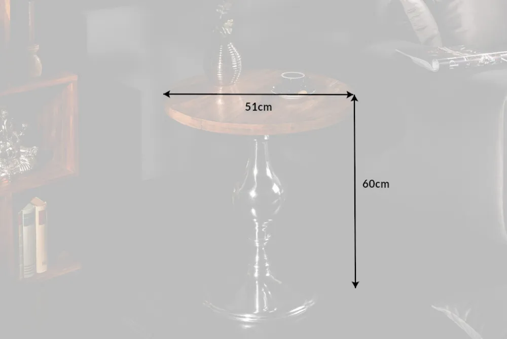 Riess-Ambiente Beistelltische|Mehr... > Design Beistelltisch EXTRAVAGANCIA 60cm Mangoholz massiv rund Metall Säulenfuß silber