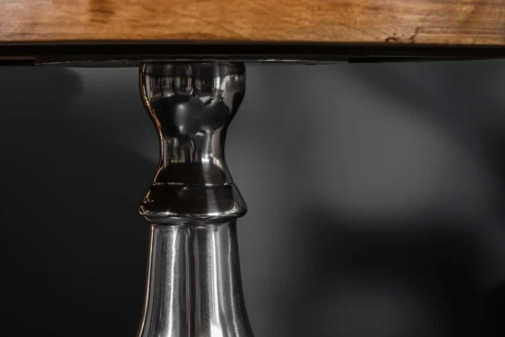 Riess-Ambiente Beistelltische|Mehr... > Design Beistelltisch EXTRAVAGANCIA 60cm Mangoholz massiv rund Metall Säulenfuß silber