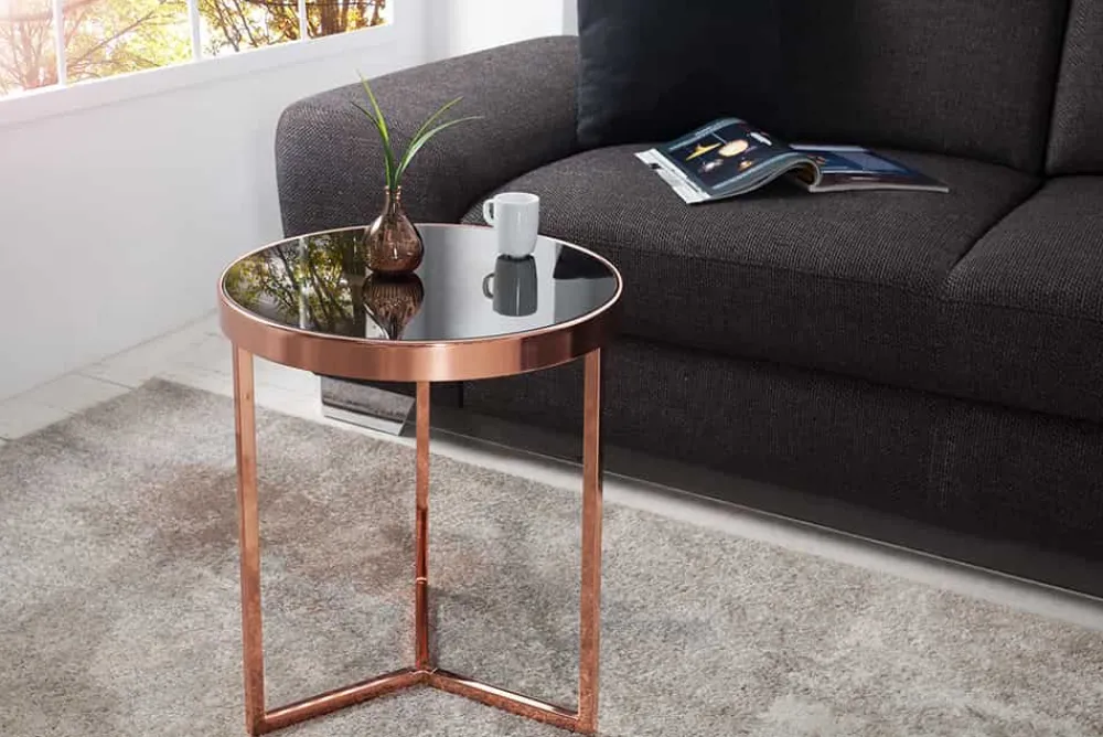 Riess-Ambiente Beistelltische|Couchtische & Truhen > Design Beistelltisch Original ASTRO 50cm kupfer Metall schwarze Glasplatte Couchtisch rund