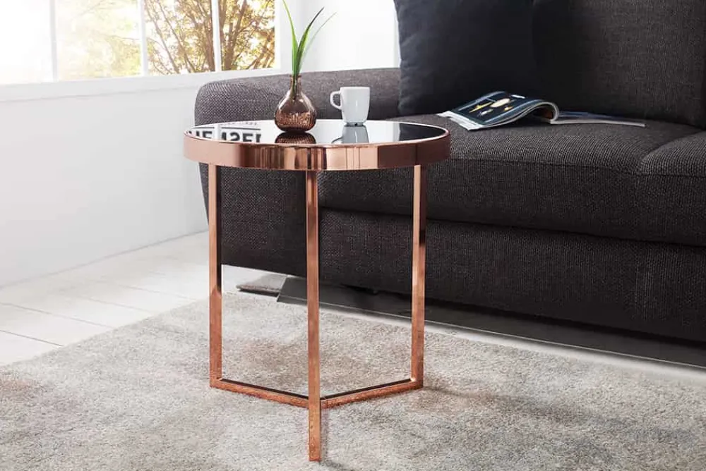 Riess-Ambiente Beistelltische|Couchtische & Truhen > Design Beistelltisch Original ASTRO 50cm kupfer Metall schwarze Glasplatte Couchtisch rund