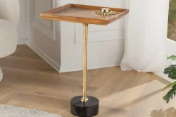 Riess-Ambiente Beistelltische|Mehr... > Design Beistelltisch TRAYFUL 55cm natur Akazie Massivholz schwarzer Marmorfuß gold Metall
