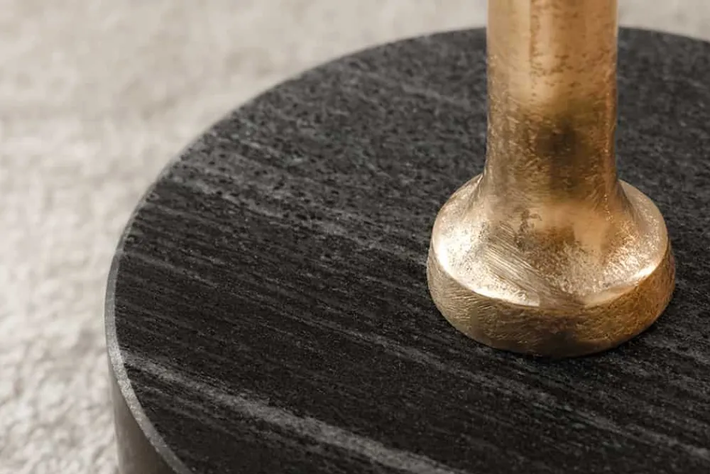 Riess-Ambiente Beistelltische|Mehr... > Design Beistelltisch TRAYFUL 55cm natur Akazie Massivholz schwarzer Marmorfuß gold Metall