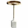 Riess-Ambiente Beistelltische|Goldene Möbel > Design Beistelltisch TRAYFUL 60cm antik gold weißer Marmorfuß handmade rund