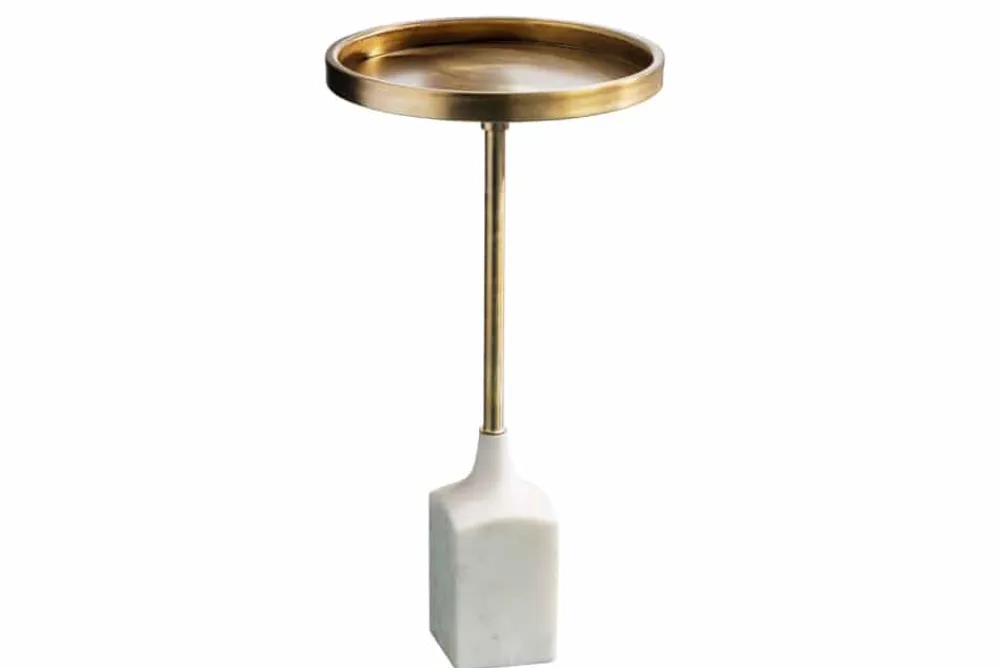 Riess-Ambiente Beistelltische|Goldene Möbel > Design Beistelltisch TRAYFUL 60cm antik gold weißer Marmorfuß handmade rund