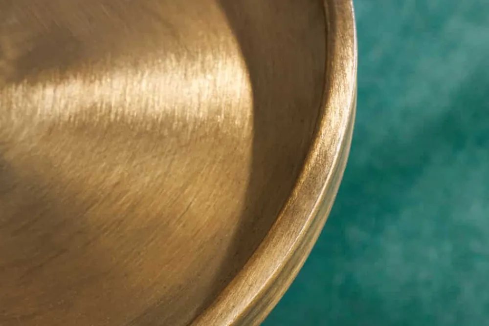 Riess-Ambiente Beistelltische|Goldene Möbel > Design Beistelltisch TRAYFUL 60cm antik gold weißer Marmorfuß handmade rund