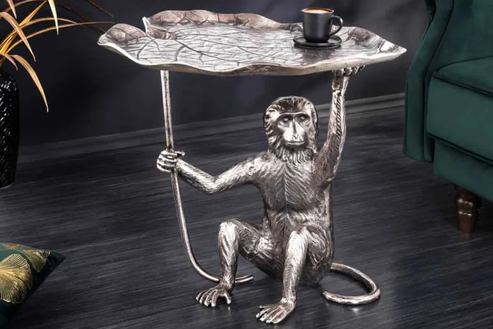Riess-Ambiente Beistelltische > Design Beistelltisch WILDLIFE MONKEY 60cm silber Metall handmade