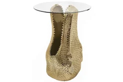 Riess-Ambiente Beistelltische > Design Beistelltisch WILDLIFE CROCODILE 50cm gold runde Glasplatte Krokodil