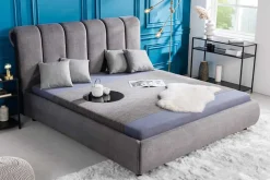 Riess-Ambiente Polsterbetten|Retro Möbel > Design Bett MILANO 180x200cm grau Vogue Seiden Samtstoff