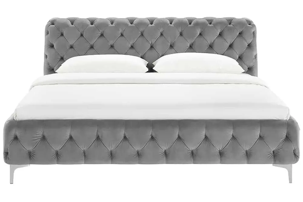 Riess-Ambiente Polsterbetten|Samt Möbel > Design Bett MODERN BAROCK 160x200cm grau Samt Chesterfield Doppelbett
