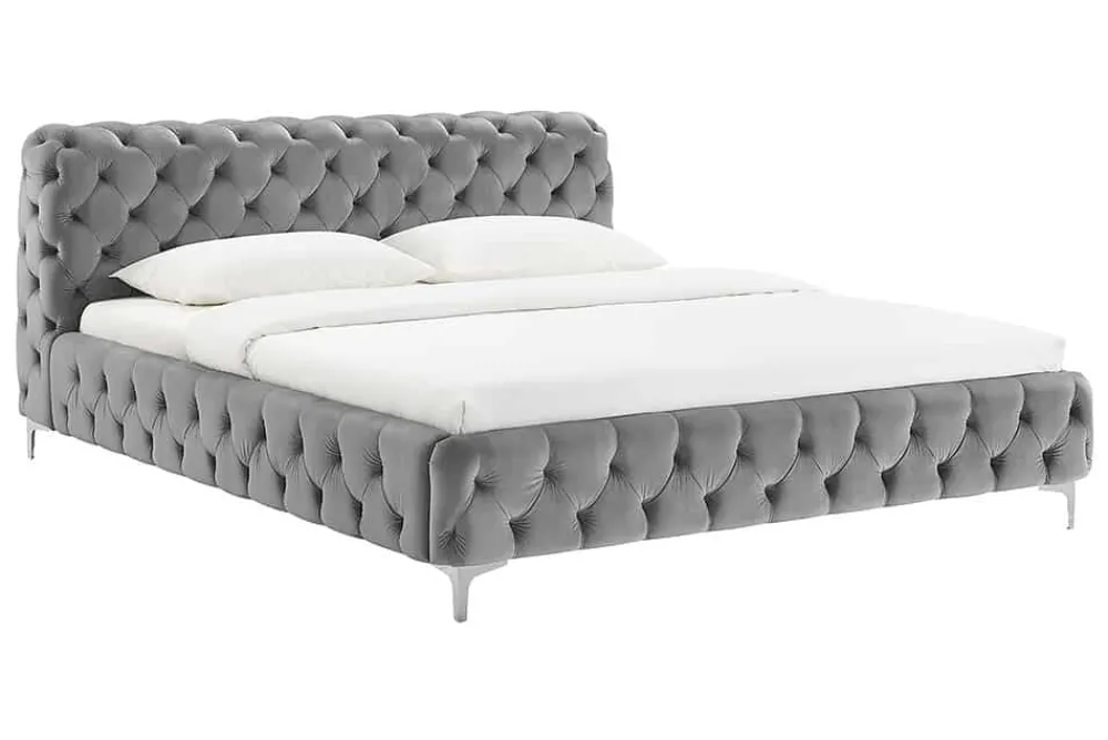 Riess-Ambiente Polsterbetten|Samt Möbel > Design Bett MODERN BAROCK 160x200cm grau Samt Chesterfield Doppelbett