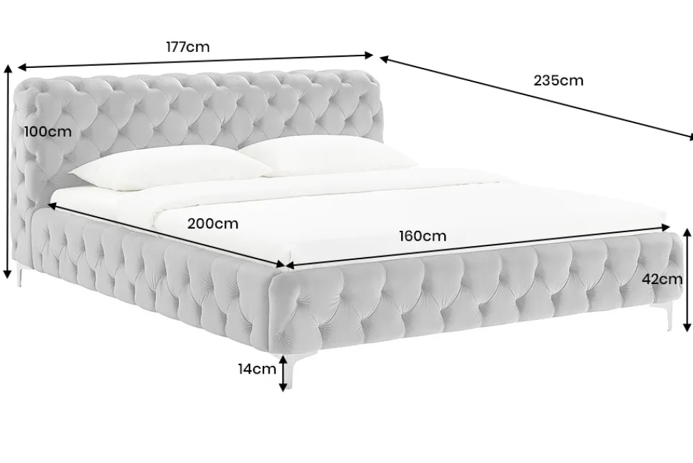 Riess-Ambiente Polsterbetten|Samt Möbel > Design Bett MODERN BAROCK 160x200cm grau Samt Chesterfield Doppelbett