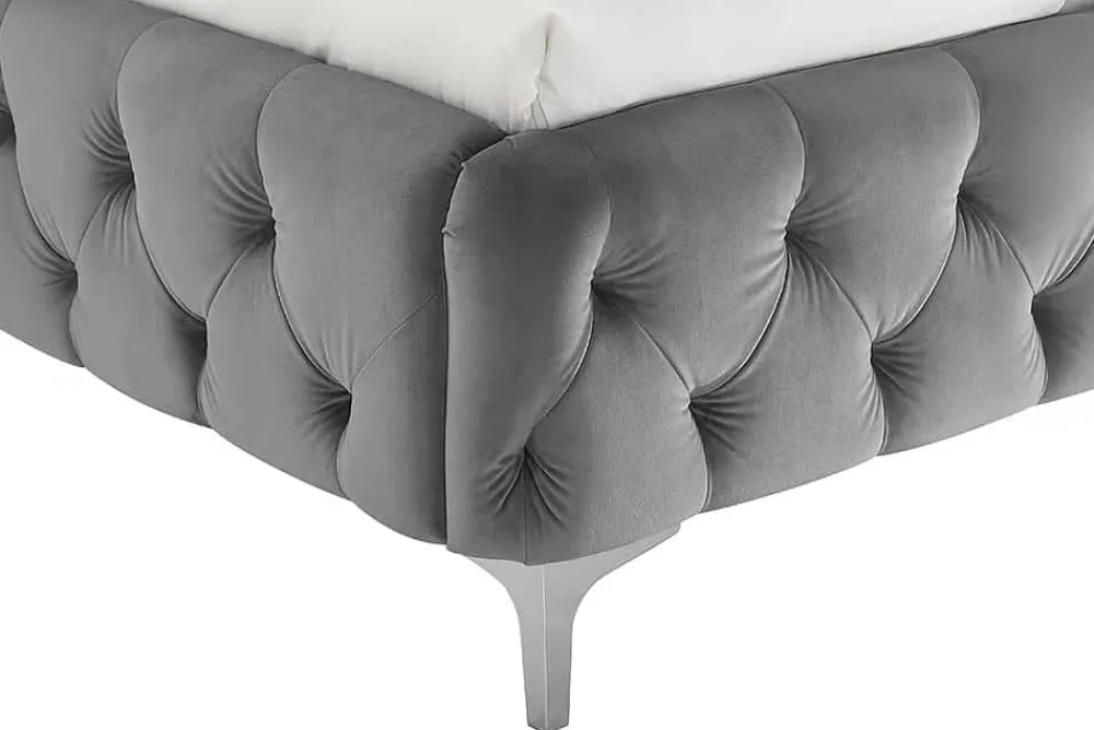 Riess-Ambiente Polsterbetten|Samt Möbel > Design Bett MODERN BAROCK 160x200cm grau Samt Chesterfield Doppelbett