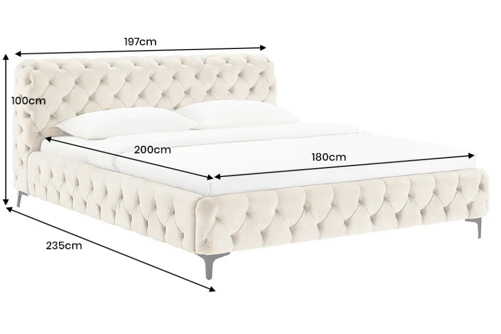 Riess-Ambiente Polsterbetten|Samt Möbel > Design Bett MODERN BAROCK 180x200cm champagner Samt Chesterfield Doppelbett