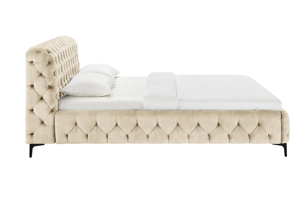 Riess-Ambiente Polsterbetten|Samt Möbel > Design Bett MODERN BAROCK 180x200cm champagner Samt Chesterfield Doppelbett