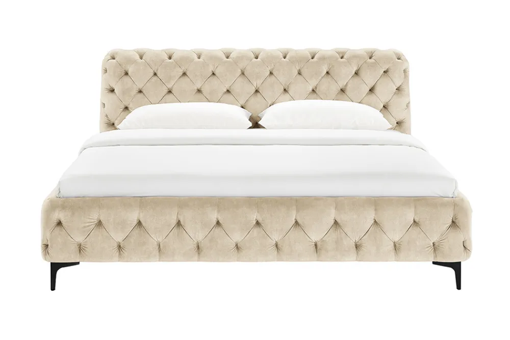 Riess-Ambiente Polsterbetten|Samt Möbel > Design Bett MODERN BAROCK 180x200cm champagner Samt Chesterfield Doppelbett