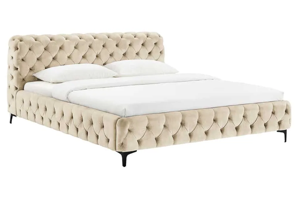 Riess-Ambiente Polsterbetten|Samt Möbel > Design Bett MODERN BAROCK 180x200cm champagner Samt Chesterfield Doppelbett