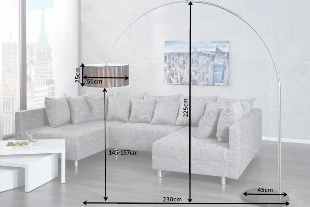 Riess-Ambiente Stehleuchten > Design Bogenlampe EXTENSO 230cm schwarz Stehlampe mit Marmorfuß