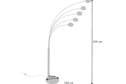 Riess-Ambiente Goldene Möbel|Retro Möbel > Design Bogenlampe FIVE LIGHTS 210cm schwarz gold Stehlampe mit Marmorfuß