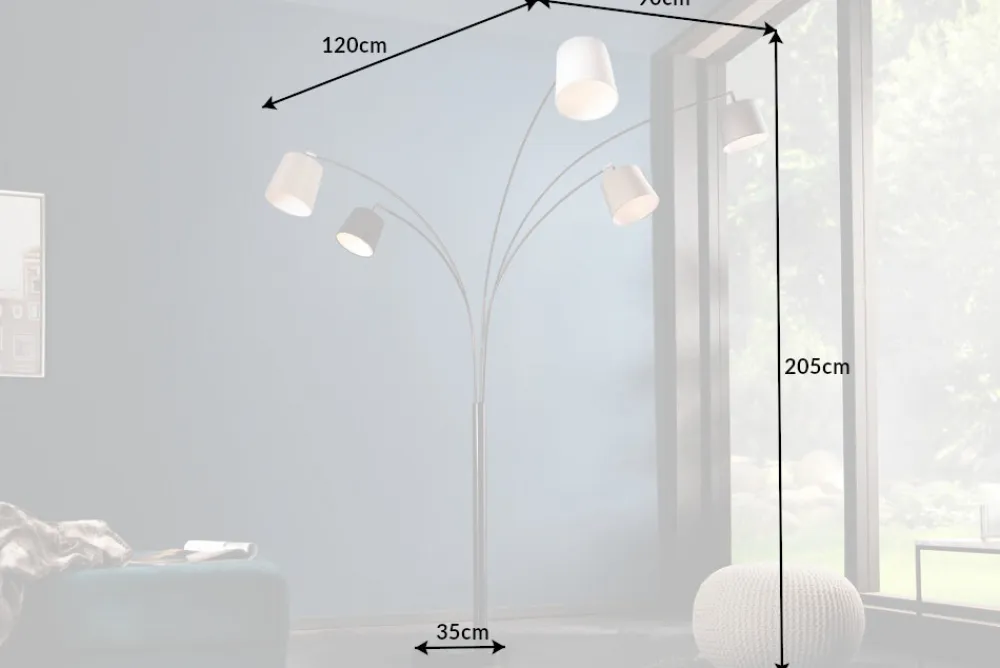 Riess-Ambiente Retro Möbel|Stehleuchten > Design Bogenlampe LEVELS 205cm schwarz grau 5 Leinenschirme Stehlampe