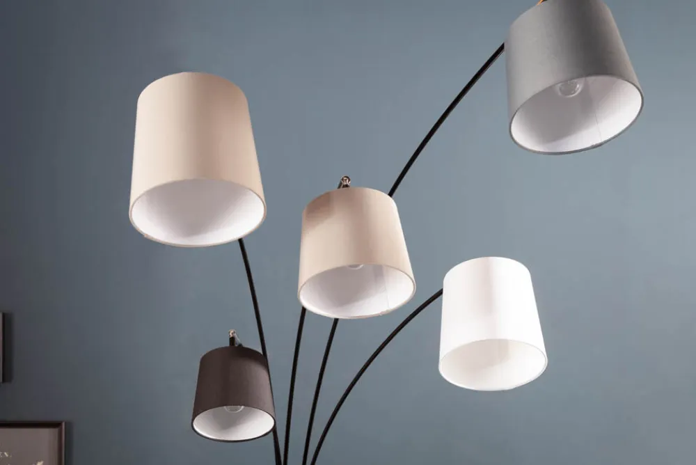 Riess-Ambiente Retro Möbel|Stehleuchten > Design Bogenlampe LEVELS 205cm schwarz grau 5 Leinenschirme Stehlampe