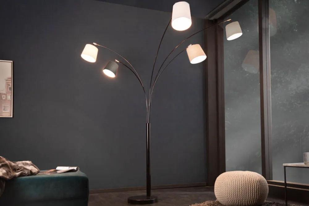 Riess-Ambiente Retro Möbel|Stehleuchten > Design Bogenlampe LEVELS 205cm schwarz grau 5 Leinenschirme Stehlampe