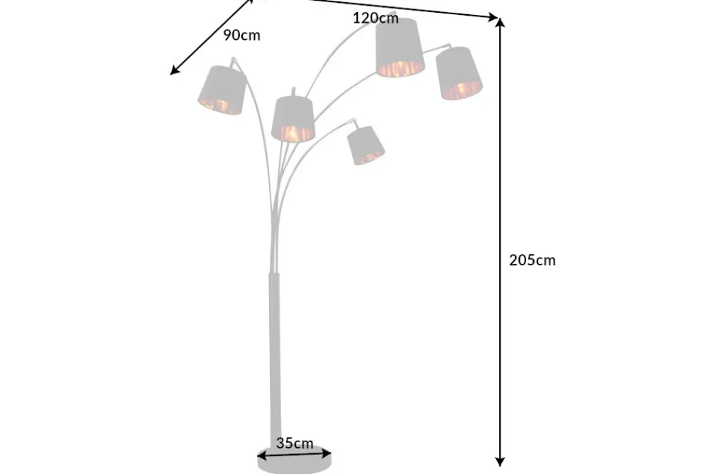 Riess-Ambiente Goldene Möbel|Retro Möbel > Design Bogenlampe LEVELS 205cm schwarz gold 5 neigbare Leinenschirme Stehlampe