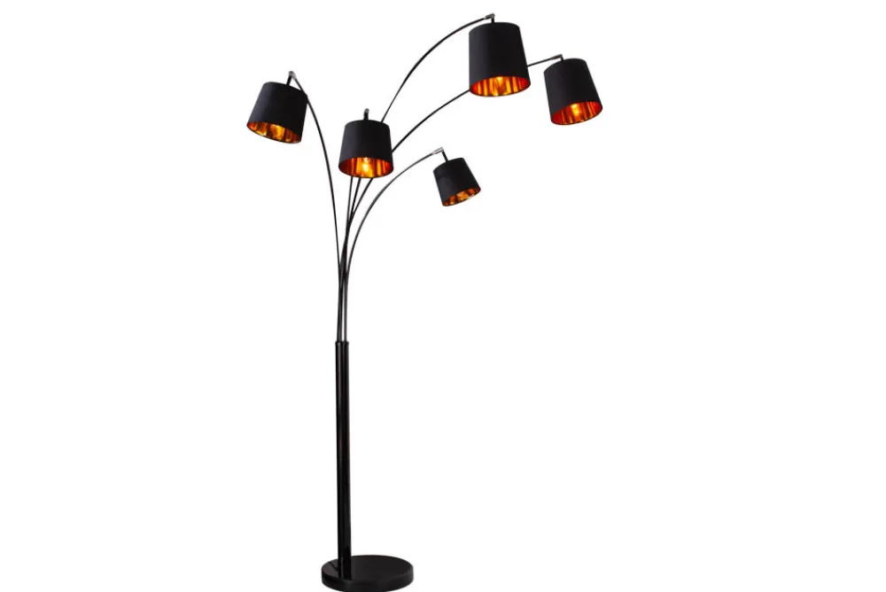 Riess-Ambiente Goldene Möbel|Retro Möbel > Design Bogenlampe LEVELS 205cm schwarz gold 5 neigbare Leinenschirme Stehlampe