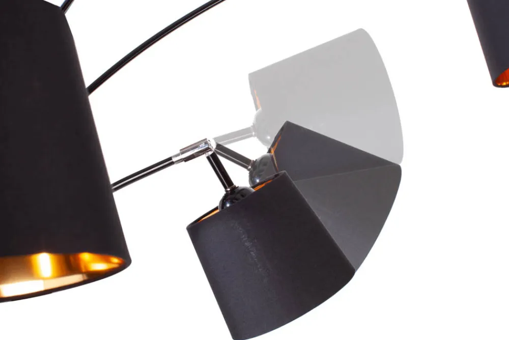 Riess-Ambiente Goldene Möbel|Retro Möbel > Design Bogenlampe LEVELS 205cm schwarz gold 5 neigbare Leinenschirme Stehlampe