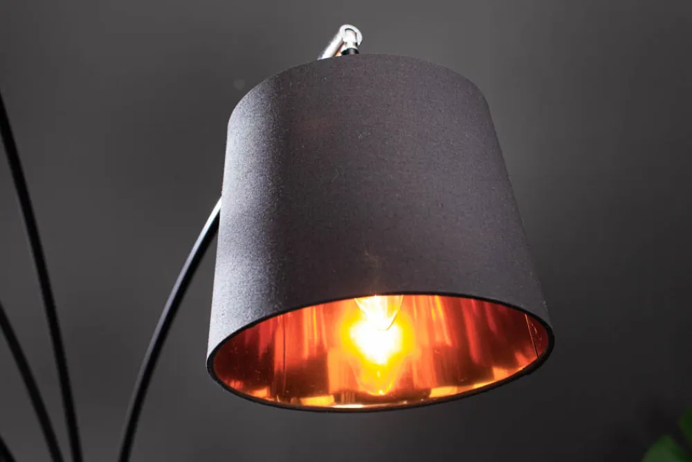 Riess-Ambiente Goldene Möbel|Retro Möbel > Design Bogenlampe LEVELS 205cm schwarz gold 5 neigbare Leinenschirme Stehlampe