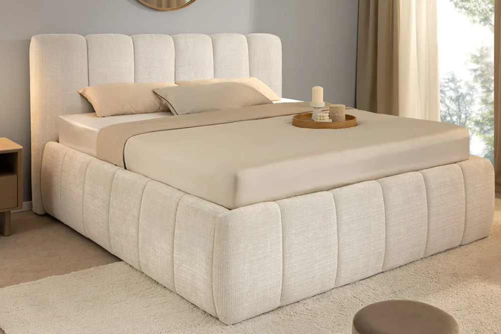 Riess-Ambiente Boxbetten > Design Boxbett ADLON 180x200cm beige Chenille Cremona mit Stauraum und Lattenrost