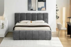 Riess-Ambiente Boxbetten > Design Boxbett ADLON 180x200cm grau Chenille mit Stauraum und Lattenrost
