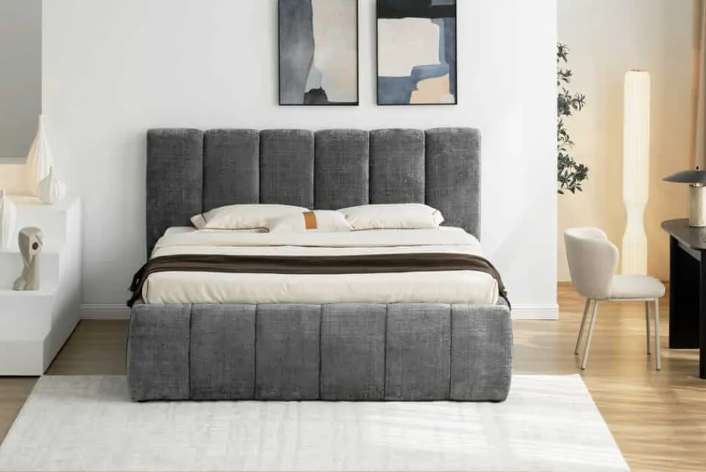 Riess-Ambiente Boxbetten > Design Boxbett ADLON 180x200cm grau Chenille mit Stauraum und Lattenrost
