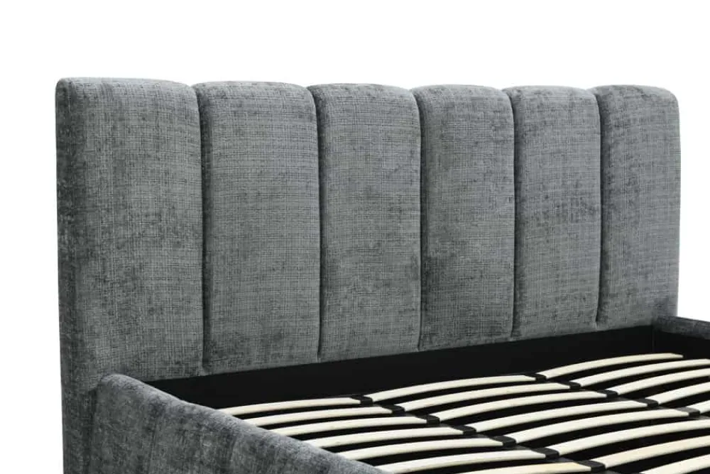 Riess-Ambiente Boxbetten > Design Boxbett ADLON 180x200cm grau Chenille mit Stauraum und Lattenrost