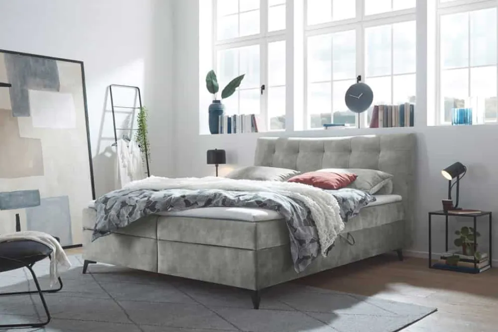 Riess-Ambiente Boxbetten|Samt Möbel > Design Boxbett DECADENCIA 180x200cm silbergrau Samt mit Stauraum Matratze Topper