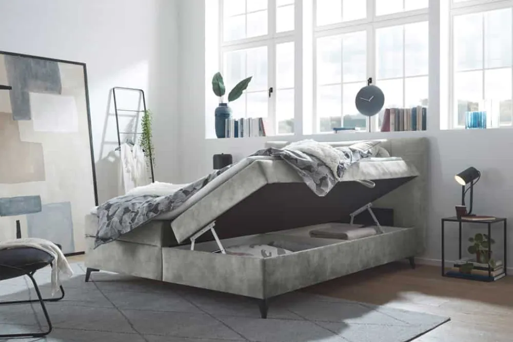 Riess-Ambiente Boxbetten|Samt Möbel > Design Boxbett DECADENCIA 180x200cm silbergrau Samt mit Stauraum Matratze Topper