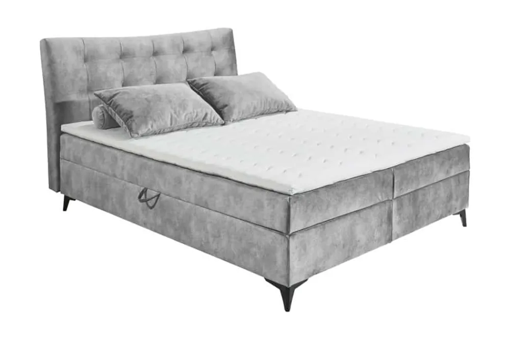 Riess-Ambiente Boxbetten|Samt Möbel > Design Boxbett DECADENCIA 180x200cm silbergrau Samt mit Stauraum Matratze Topper