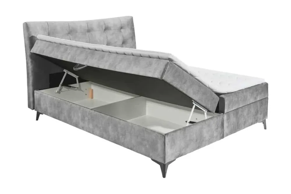 Riess-Ambiente Boxbetten|Samt Möbel > Design Boxbett DECADENCIA 180x200cm silbergrau Samt mit Stauraum Matratze Topper