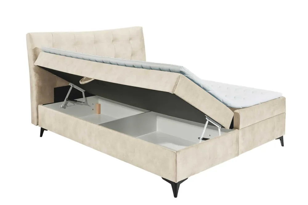 Riess-Ambiente Boxbetten|Samt Möbel > Design Boxbett DECADENCIA 180x200cm beige Samt mit Stauraum Matratze Topper