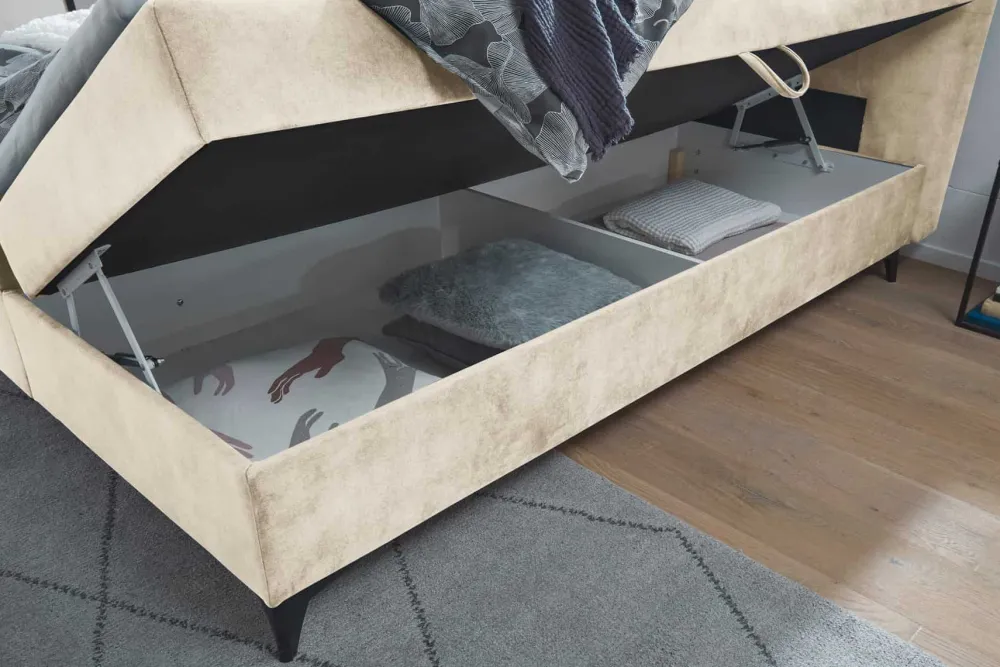Riess-Ambiente Boxbetten|Samt Möbel > Design Boxbett DECADENCIA 180x200cm beige Samt mit Stauraum Matratze Topper