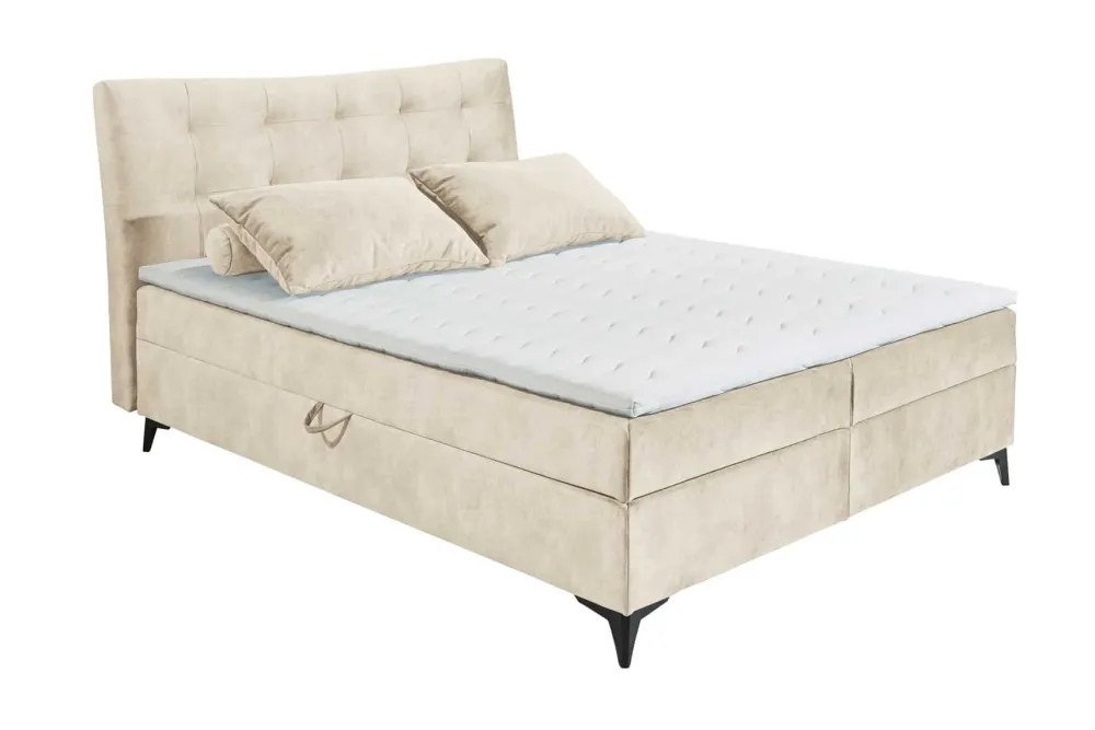 Riess-Ambiente Boxbetten|Samt Möbel > Design Boxbett DECADENCIA 180x200cm beige Samt mit Stauraum Matratze Topper