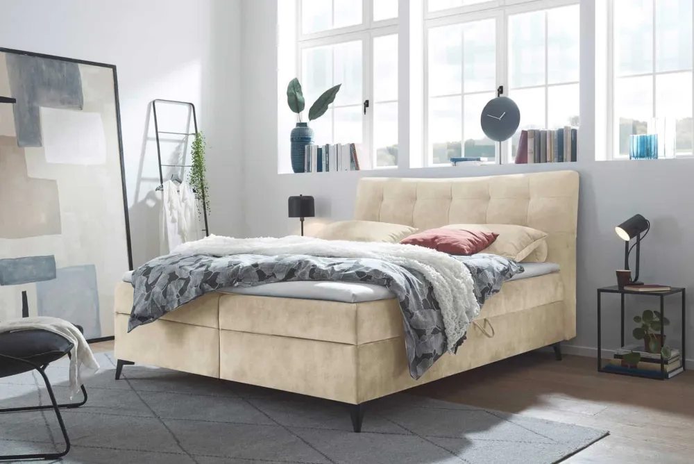 Riess-Ambiente Boxbetten|Samt Möbel > Design Boxbett DECADENCIA 180x200cm beige Samt mit Stauraum Matratze Topper