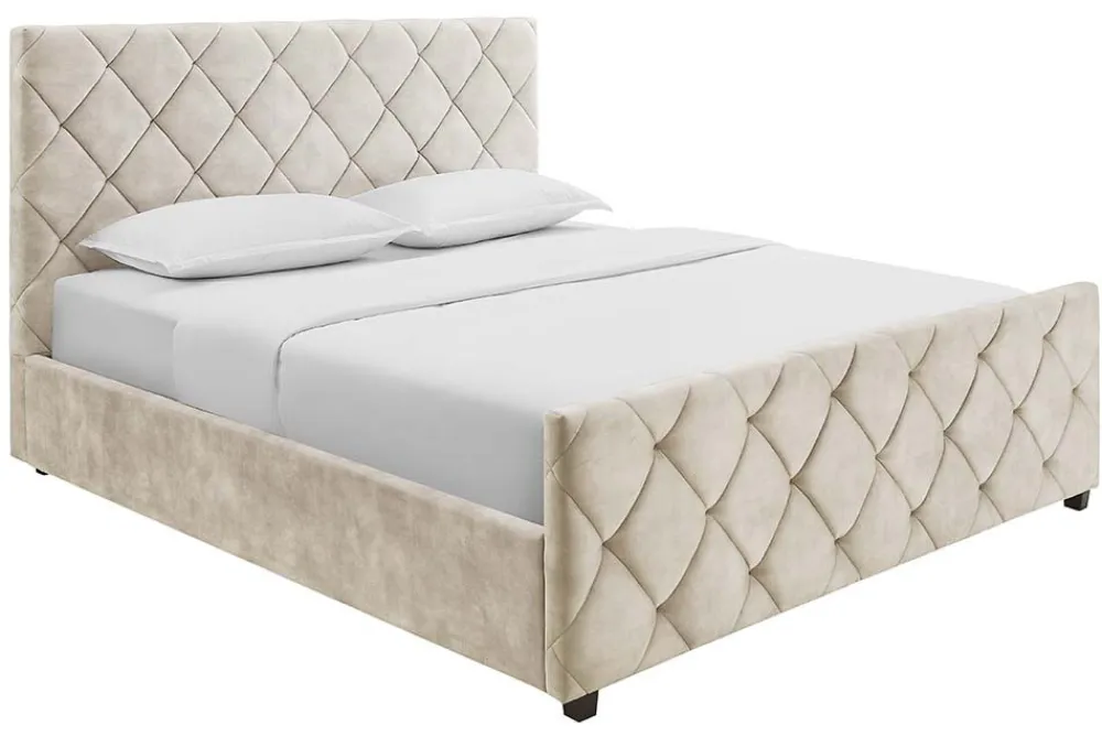 Riess-Ambiente Boxbetten|Samt Möbel > Design Boxbett ELYSIUM 160x200cm champagner beige Samt mit Stauraum und Lattenrost