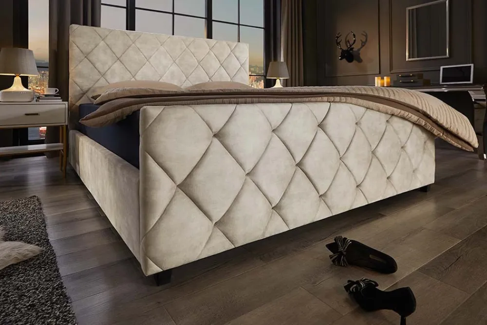 Riess-Ambiente Boxbetten|Samt Möbel > Design Boxbett ELYSIUM 160x200cm champagner beige Samt mit Stauraum und Lattenrost