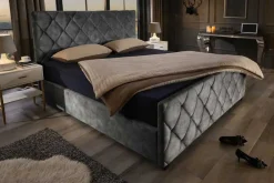 Riess-Ambiente Boxbetten|Samt Möbel > Design Boxbett ELYSIUM 180x200cm dunkelgrau Samt mit Stauraum und Lattenrost