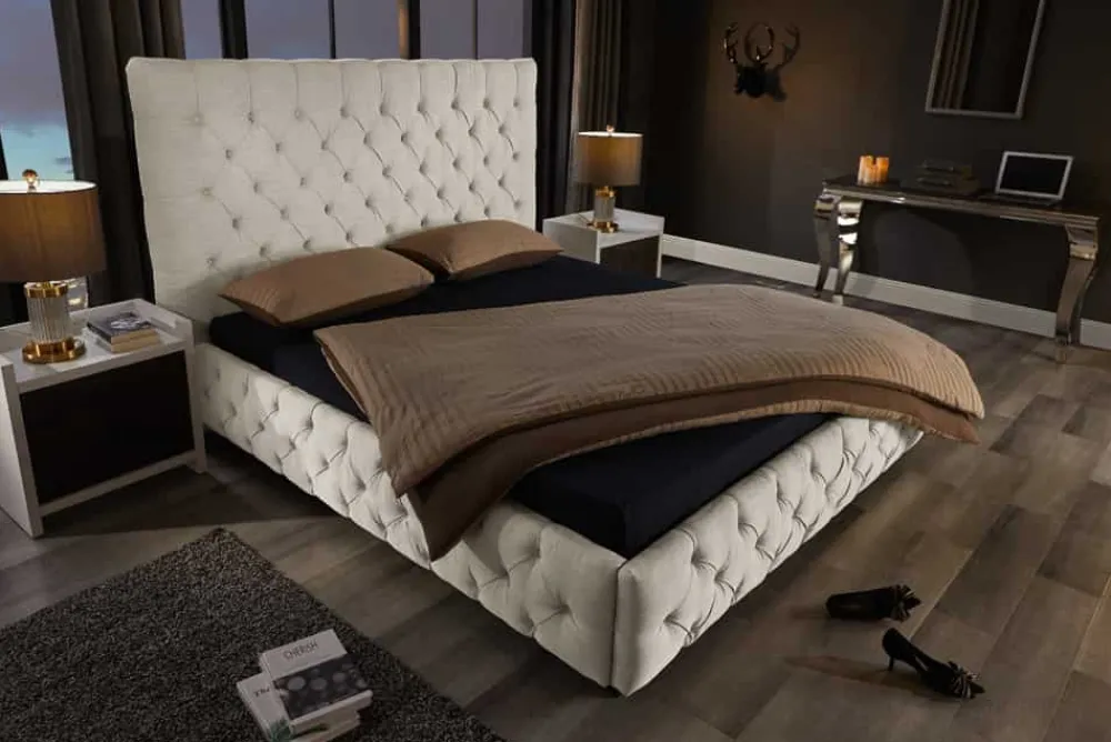 Riess-Ambiente Boxbetten > Design Boxbett PARIS 180x200cm beige Leinen Chesterfield Doppelbett