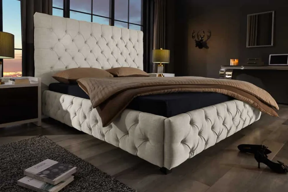 Riess-Ambiente Boxbetten > Design Boxbett PARIS 180x200cm beige Leinen Chesterfield Doppelbett