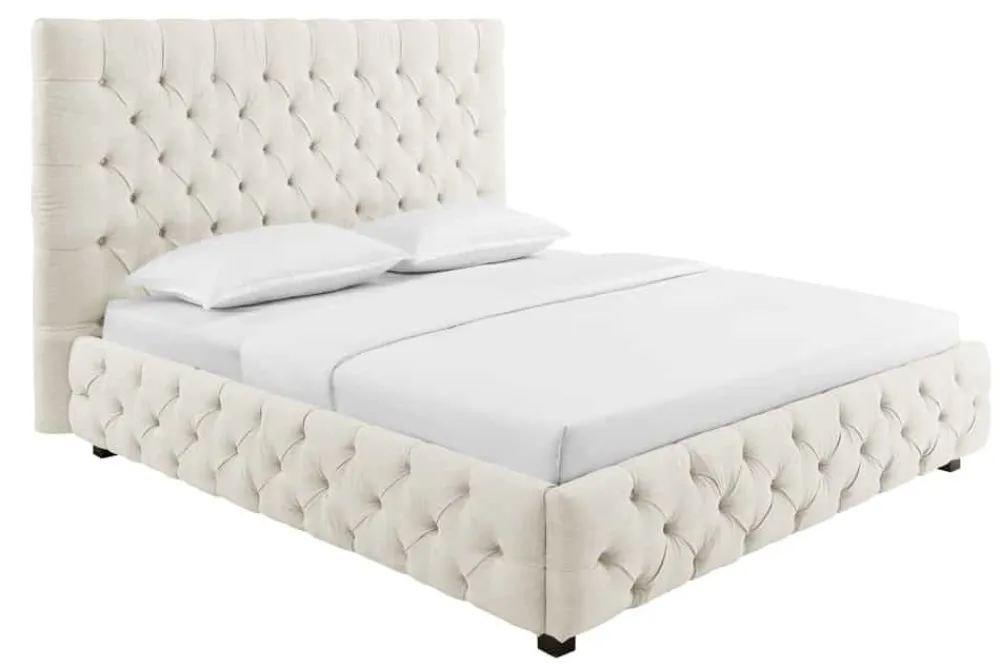 Riess-Ambiente Boxbetten > Design Boxbett PARIS 180x200cm beige Leinen Chesterfield Doppelbett