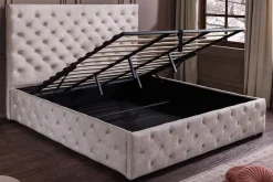 Riess-Ambiente Boxbetten|Samt Möbel > Design Boxbett PARIS 160x200cm champagner beige Samt mit Stauraum und Lattenrost