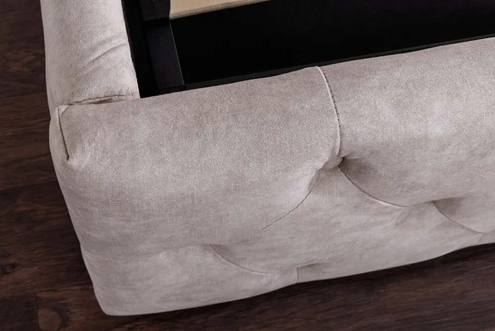 Riess-Ambiente Boxbetten|Samt Möbel > Design Boxbett PARIS 160x200cm champagner beige Samt mit Stauraum und Lattenrost